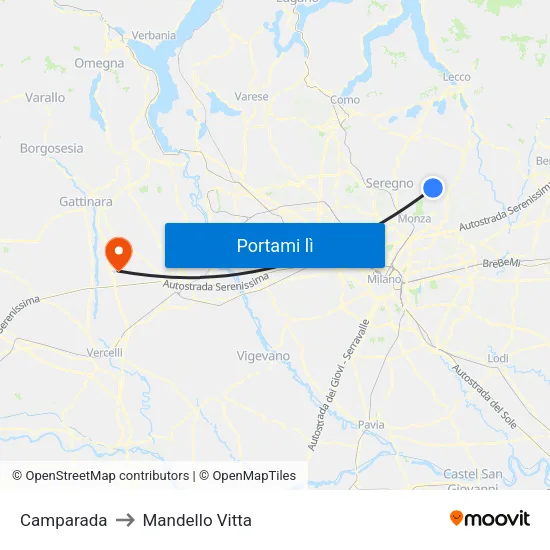 Camparada to Mandello Vitta map