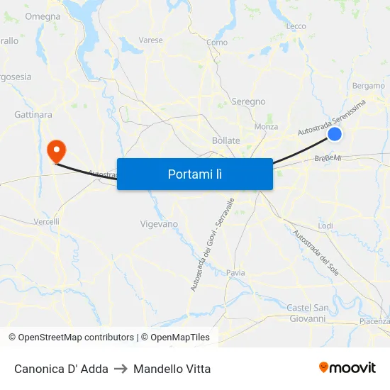 Canonica D' Adda to Mandello Vitta map