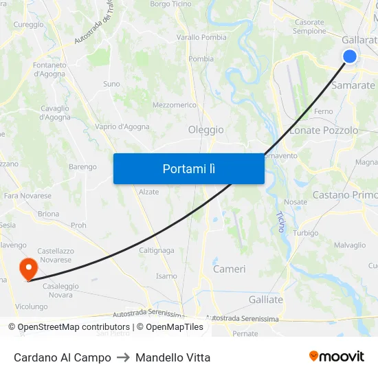 Cardano Al Campo to Mandello Vitta map