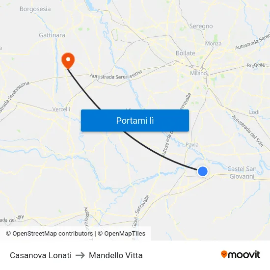 Casanova Lonati to Mandello Vitta map