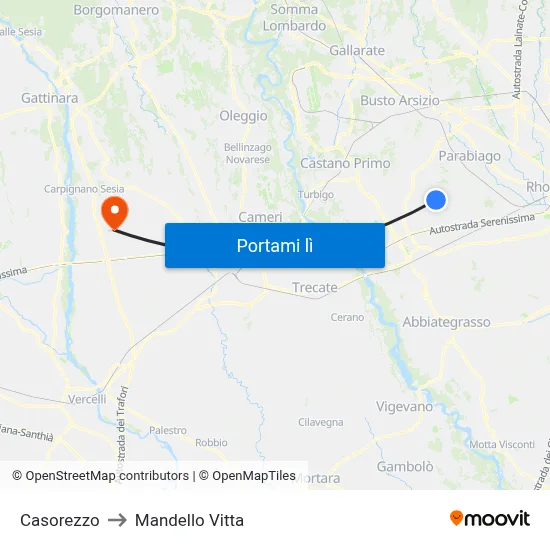 Casorezzo to Mandello Vitta map