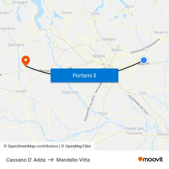 Cassano D' Adda to Mandello Vitta map