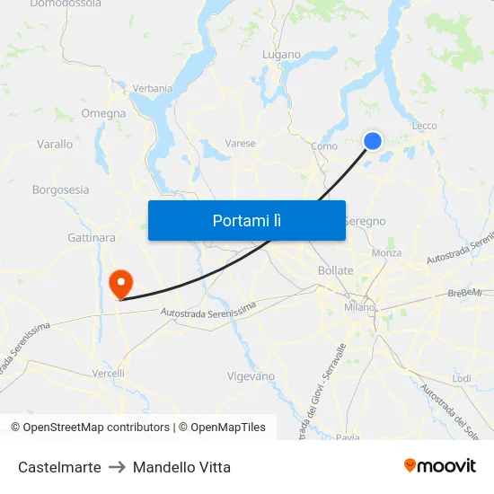 Castelmarte to Mandello Vitta map