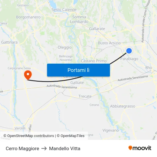 Cerro Maggiore to Mandello Vitta map