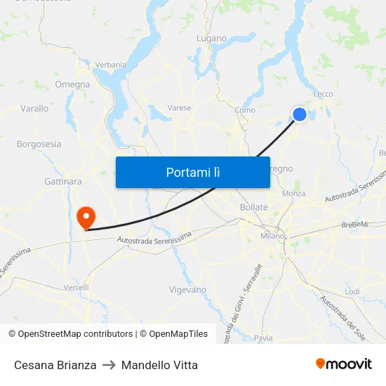 Cesana Brianza to Mandello Vitta map