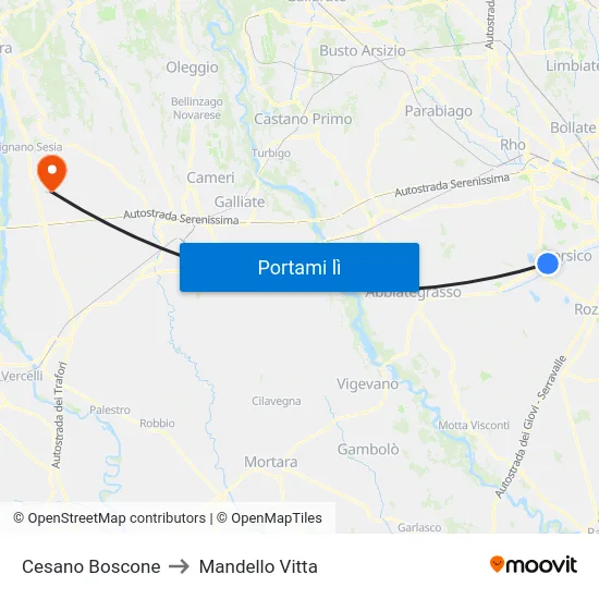 Cesano Boscone to Mandello Vitta map