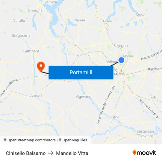 Cinisello Balsamo to Mandello Vitta map