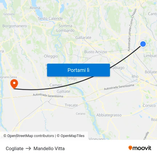 Cogliate to Mandello Vitta map