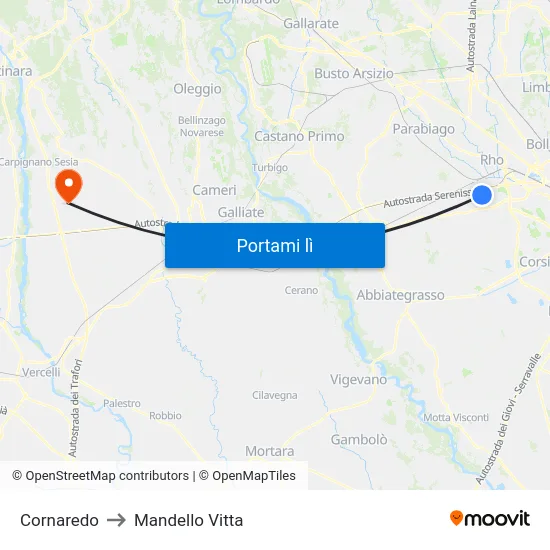 Cornaredo to Mandello Vitta map