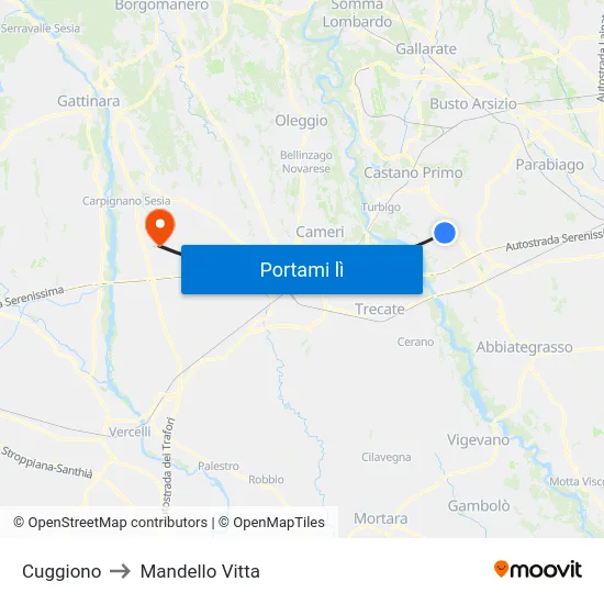 Cuggiono to Mandello Vitta map