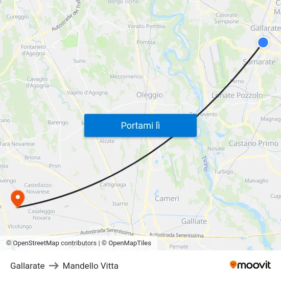 Gallarate to Mandello Vitta map