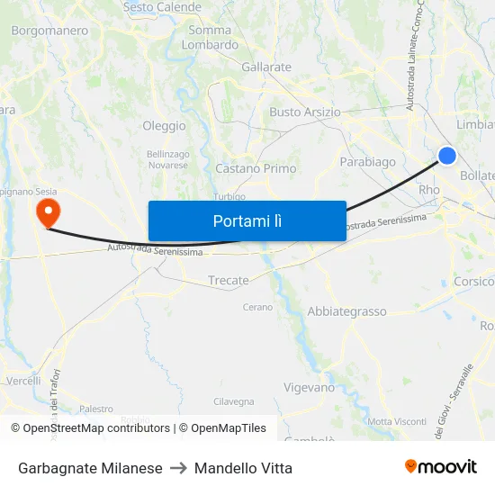 Garbagnate Milanese to Mandello Vitta map