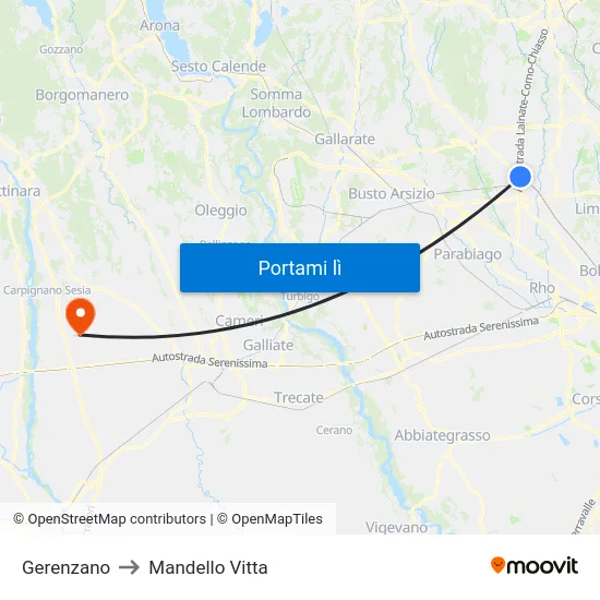Gerenzano to Mandello Vitta map