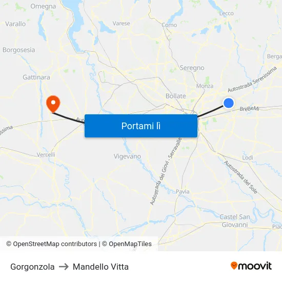 Gorgonzola to Mandello Vitta map