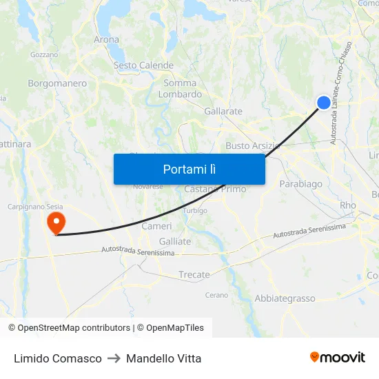 Limido Comasco to Mandello Vitta map