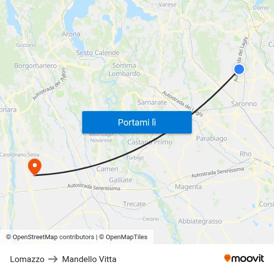Lomazzo to Mandello Vitta map