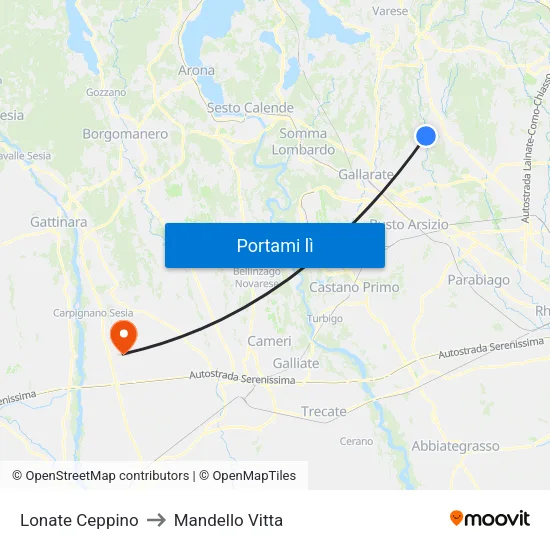 Lonate Ceppino to Mandello Vitta map