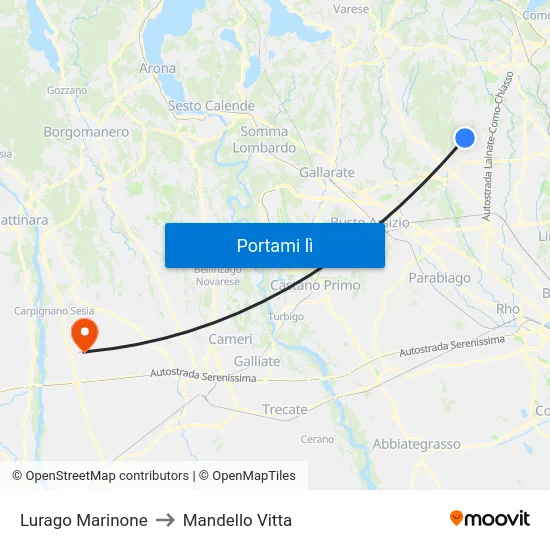 Lurago Marinone to Mandello Vitta map