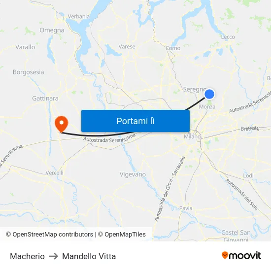 Macherio to Mandello Vitta map