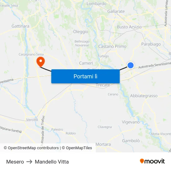 Mesero to Mandello Vitta map