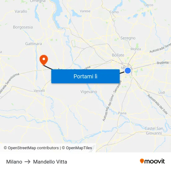 Milano to Mandello Vitta map
