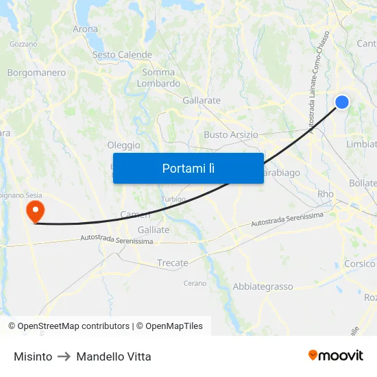 Misinto to Mandello Vitta map