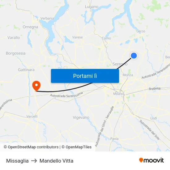 Missaglia to Mandello Vitta map