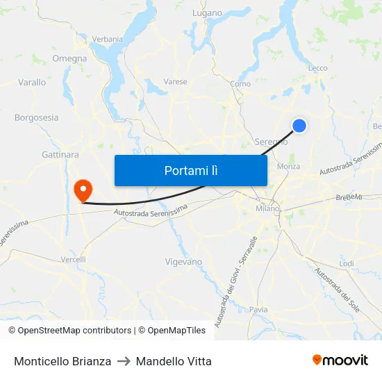 Monticello Brianza to Mandello Vitta map