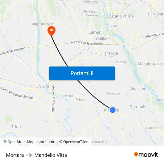 Mortara to Mandello Vitta map
