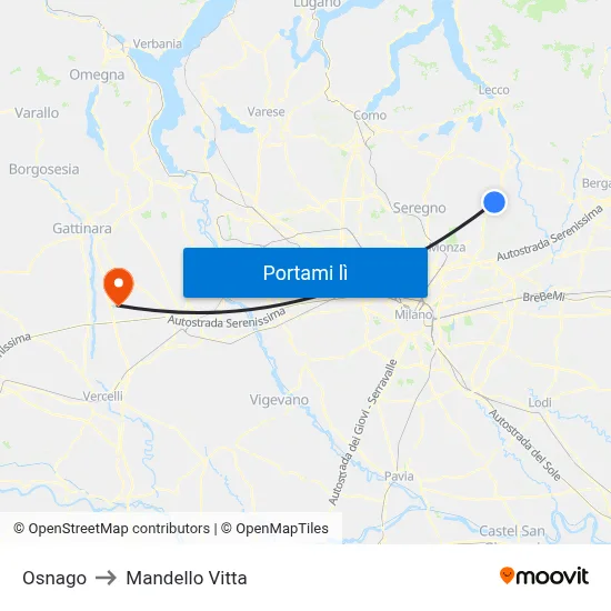 Osnago to Mandello Vitta map