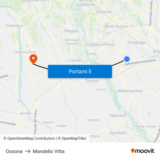 Ossona to Mandello Vitta map