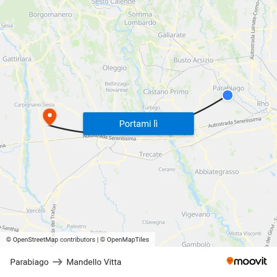 Parabiago to Mandello Vitta map