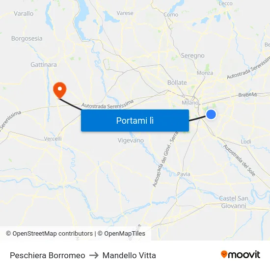 Peschiera Borromeo to Mandello Vitta map