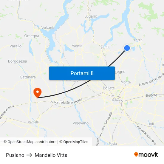 Pusiano to Mandello Vitta map