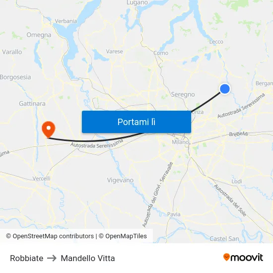 Robbiate to Mandello Vitta map