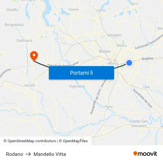 Rodano to Mandello Vitta map