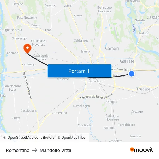Romentino to Mandello Vitta map