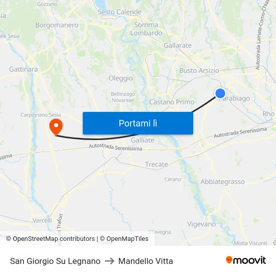 San Giorgio Su Legnano to Mandello Vitta map