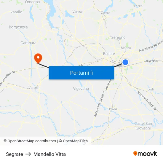 Segrate to Mandello Vitta map