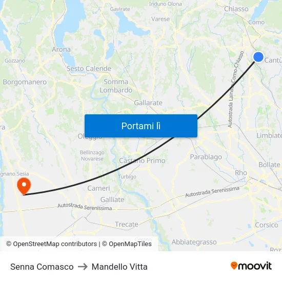 Senna Comasco to Mandello Vitta map