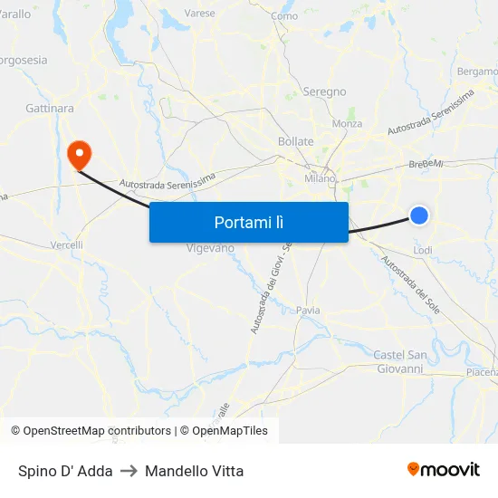 Spino D' Adda to Mandello Vitta map