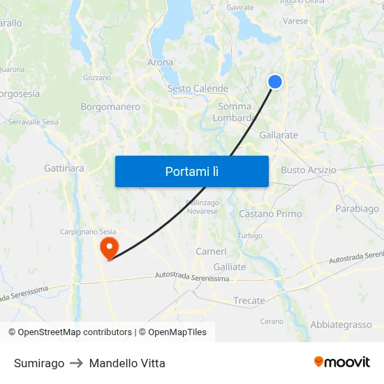 Sumirago to Mandello Vitta map