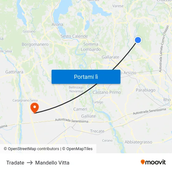 Tradate to Mandello Vitta map