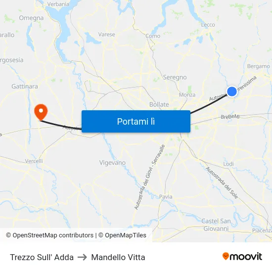 Trezzo Sull' Adda to Mandello Vitta map