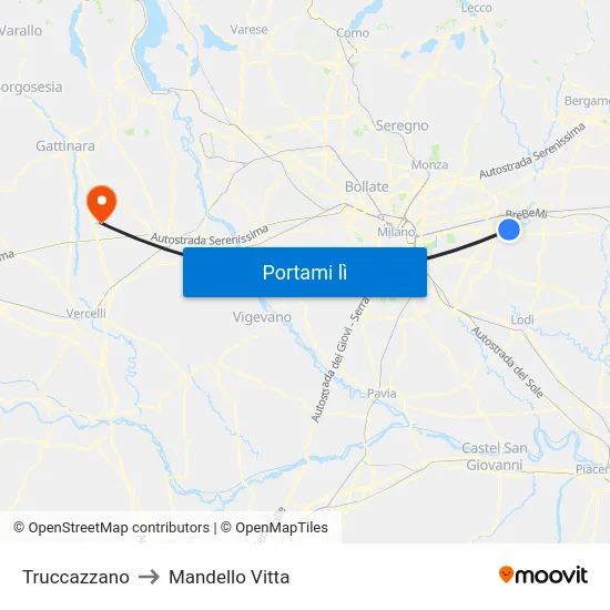 Truccazzano to Mandello Vitta map