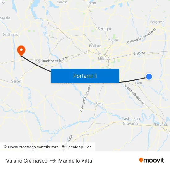 Vaiano Cremasco to Mandello Vitta map