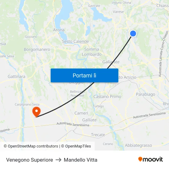 Venegono Superiore to Mandello Vitta map