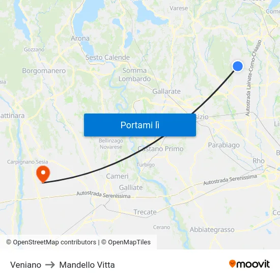 Veniano to Mandello Vitta map