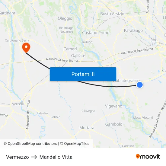 Vermezzo to Mandello Vitta map