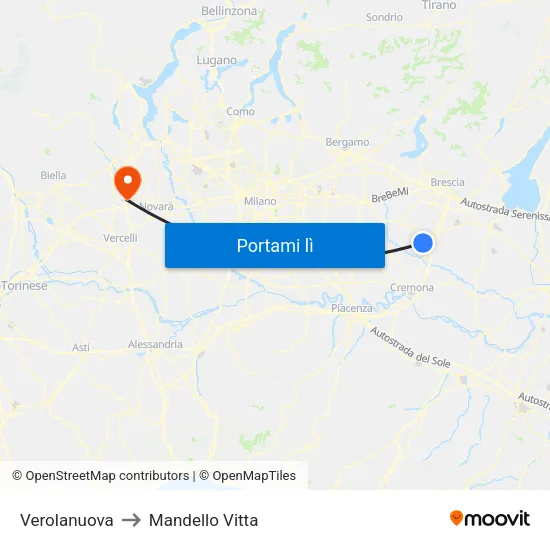 Verolanuova to Mandello Vitta map